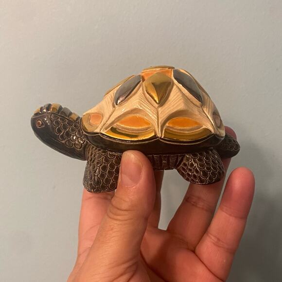 RARE De Rosa Rinconada Tortoise Ceramic Turtle Figurine Handmade Uruguay Gold 4” - Picture 9 of 9